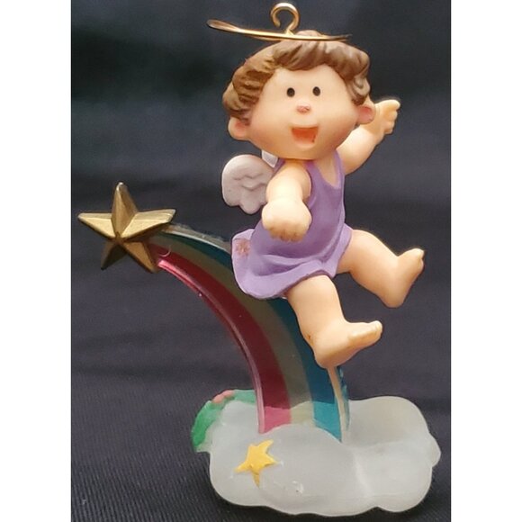 Hallmark RAINBOW ANGEL Christmas Ornament sliding down on cloud Vintage 1983 - Picture 9 of 10